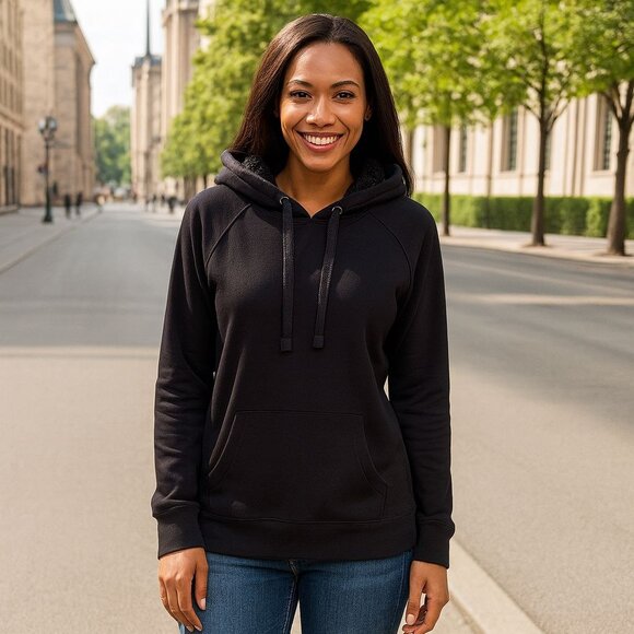 Ideology Black Hoodie XS Sherpa Lined Cozy Fall Jacket Lounge Minimalist Warm - Picture 4 of 10